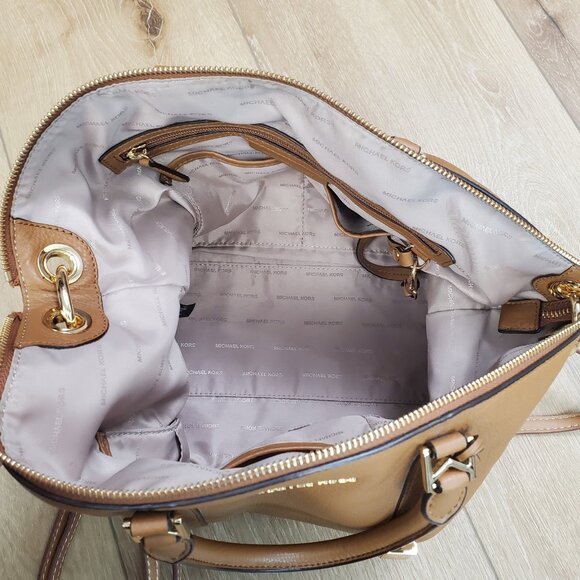 Michael Kors Beckett Large Leather Satchel Handbag Acorn Tan Brown Fall READ - Picture 10 of 16